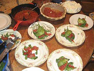 Smoked tomato salads on plates